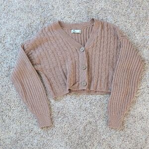 Hollister Brown Cable Knit Cardigan